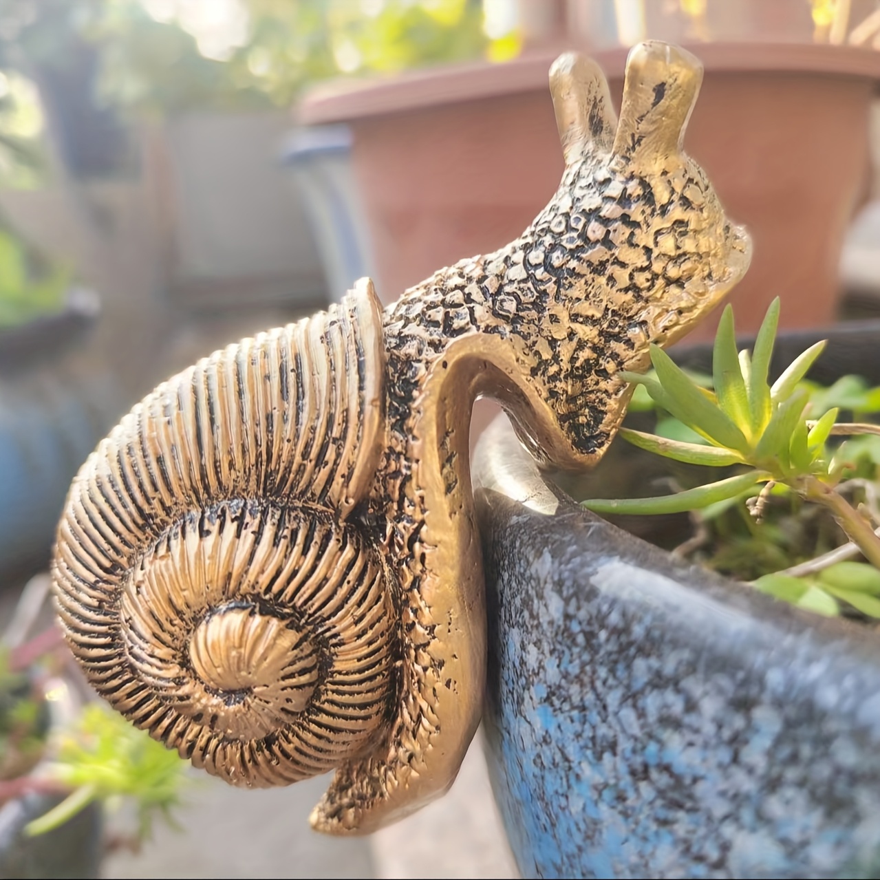 Image of Snail Figurine For Planters - Vintage Resin Garden & Indoor Decor, Thanksgiving, Retro Style, Thanksgiving Occasion, Animal Theme