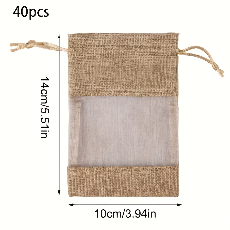 TEMU Regalo para Ella/Él, 40 bolsas de lino transparentes, 10.01 X 14.0 Cm, Bolsas de regalo de lino con cordón, Adecuadas para joyería, fiestas de ,