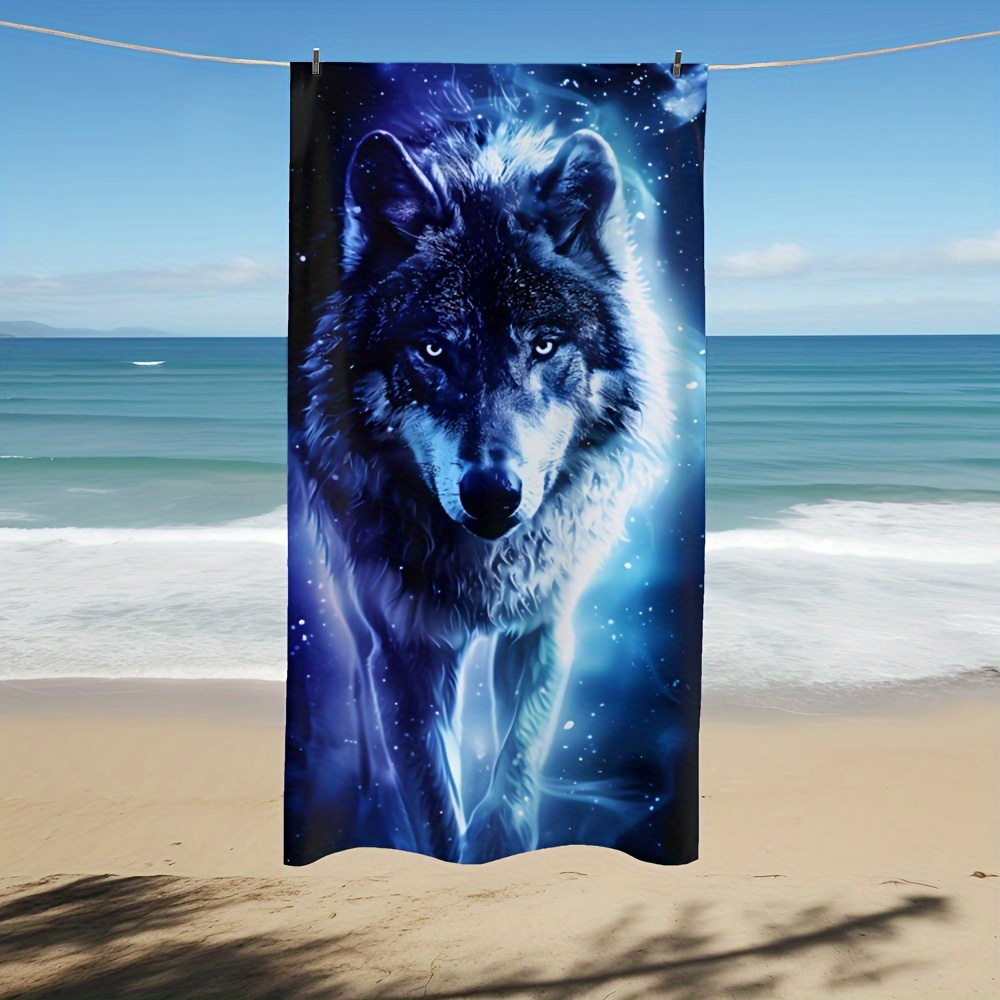 

Wolf Pattern Beach Towel, Soft Microfiber Absorbent Lightweight Towel For Camping Travel, Beach Accessories, Holiday Gift