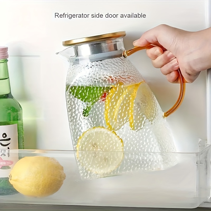 Image of 1pc Household Glass Cold Water Pot, Teapot, With Stainless Steel Lid And Filter Hole, Design With Texture , Very Suitable For Storage In The Refrigerator, 1500ml/50.7oz
