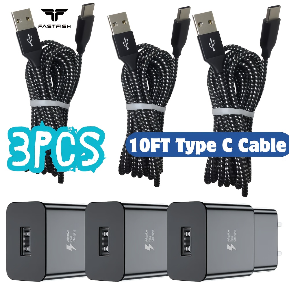 

Fastfish 3pcs Lot Usb Fast Charger Adapter 10ft Long Type C Cable