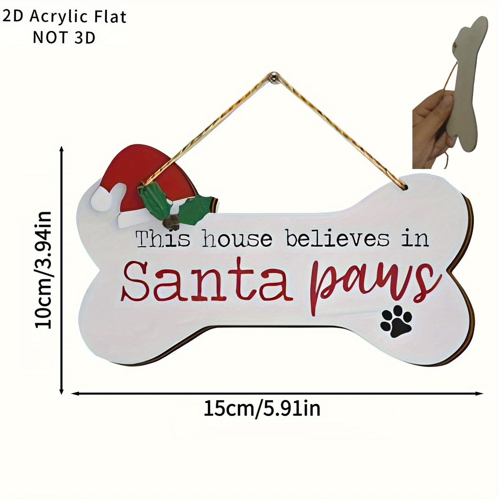 TEMU 1pc Santa Claus Dog Bone Shape Wooden Christmas Ornament- Holiday Decoration Designed As 'this House Believes In Santa Claus', Perfect For And