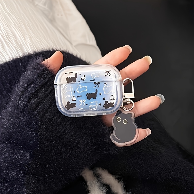 TEMU Blue Gradient Black Cat Rabbit Design Anti-scratch And Shockproof Case For Airpods Earphone Cover