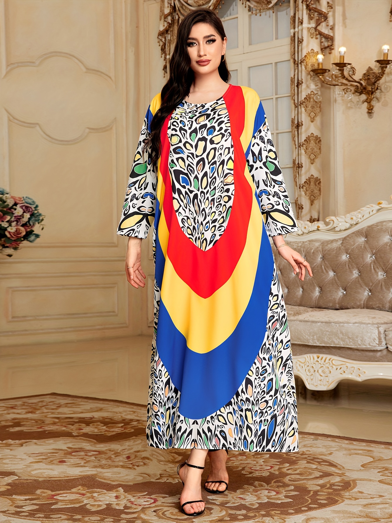 color block hooded kaftan dress elegant long sleeve hooded Temu