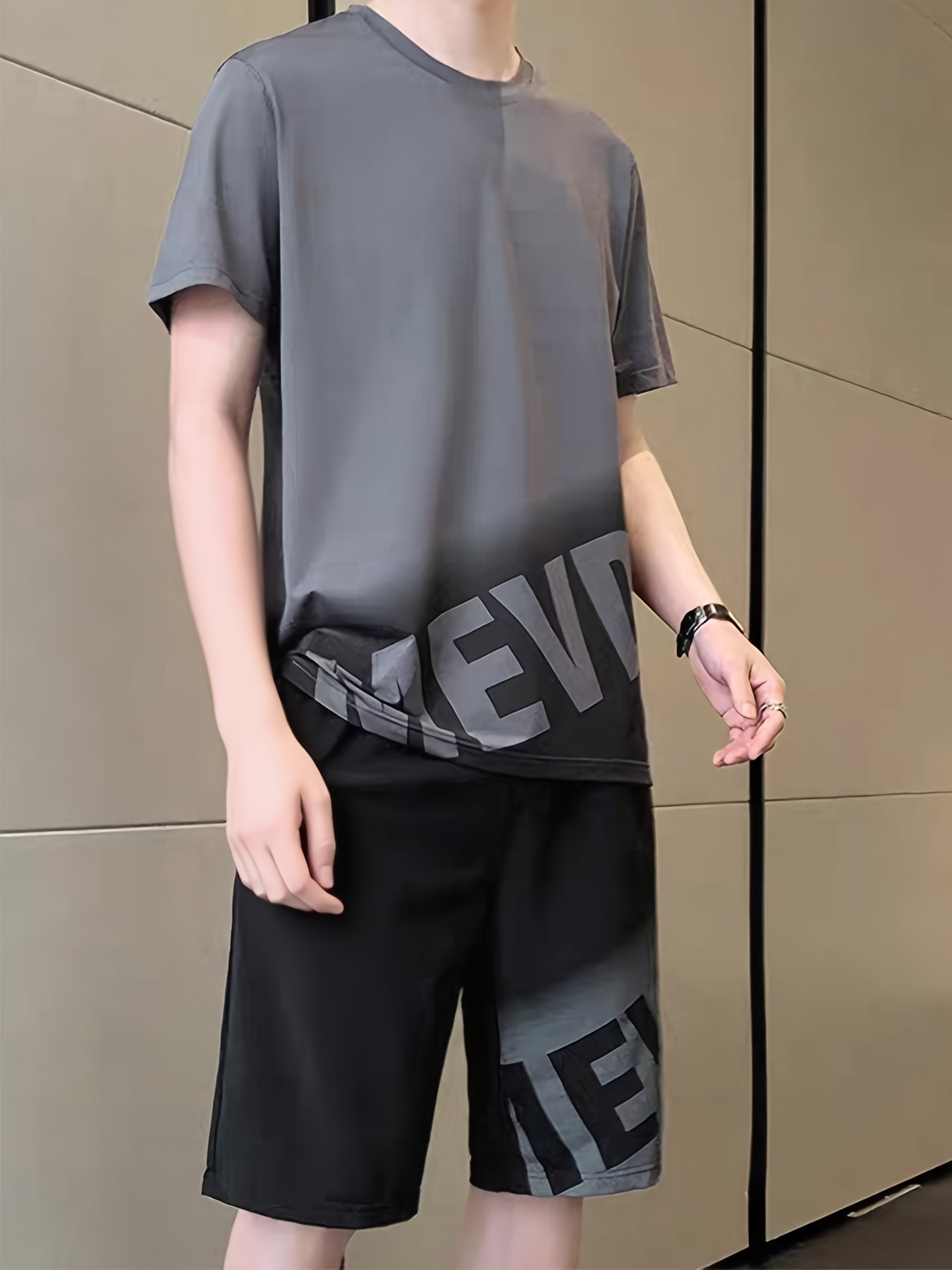 2pcs youth shorts set summer gradient short sleeve top knee length shorts with letter print fashionable street style youth casual outfit versatile basic outdoor set   matching outfits for   suitable   13 and up