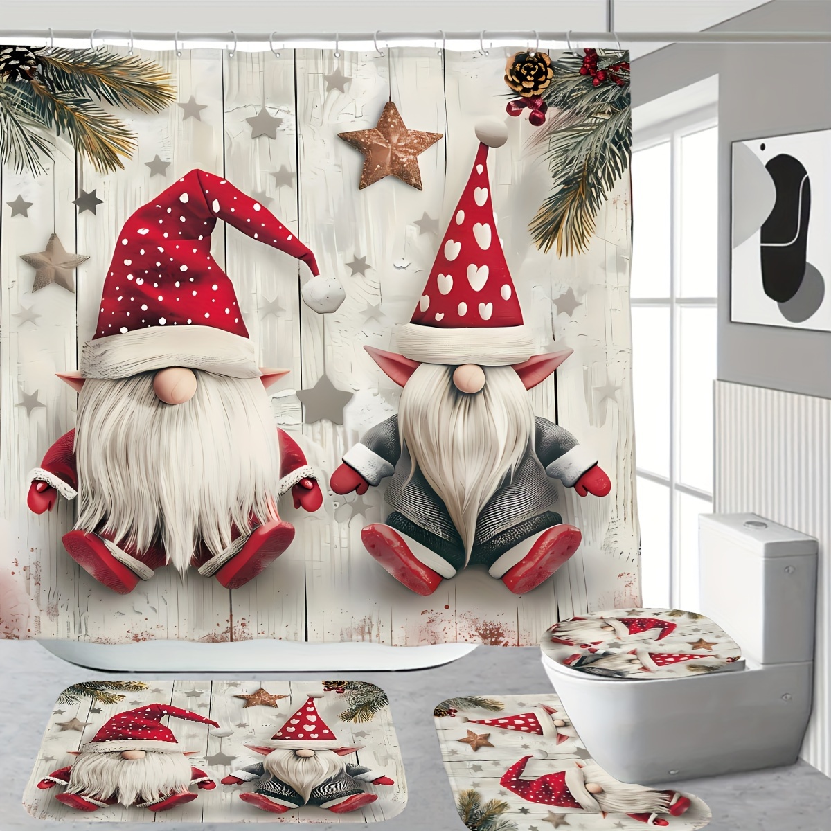 

1pc, Christmas Day Curtain Of , , , Christmas , , , And Plants, Suitable For Decoration And 12 Plastic 180cm*180cm