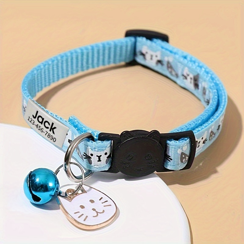 TEMU [customizable Cat Collar] Personalized Cat Collar-cartoon Cat Pattern Pet Collar - Adjustable For A , Bell And Adorable Pendant For Added Fun -