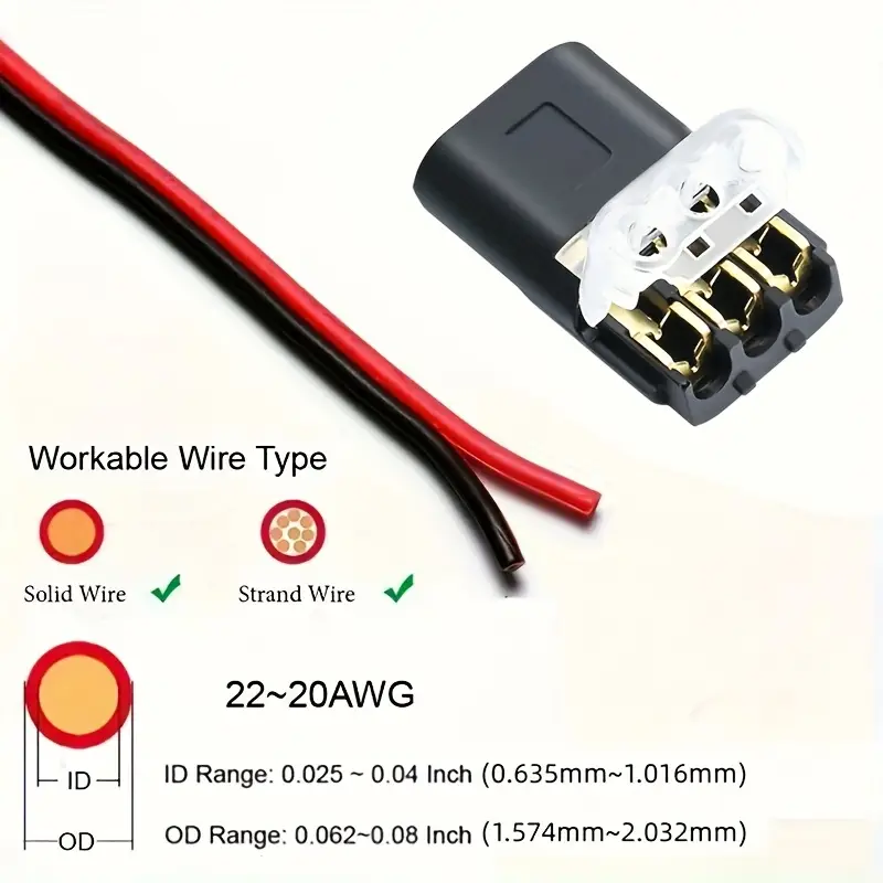 conectores de cable de empalme rápido de 10/ piezas, conectores de cable de 3 vías, conexión rápida, requiere de cable, terminales de cable universales de para soluciones de cableado eficientes detalles 2