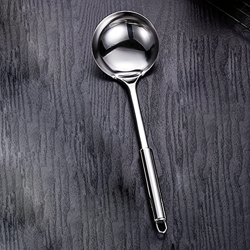 

1pc Thickened 304 Stainless Steel Soup Ladle With Comfort Grip And Hanging Hole - Heat Resistant Mirror Polished Non-stick Cooking Spoon For Home Kitchen