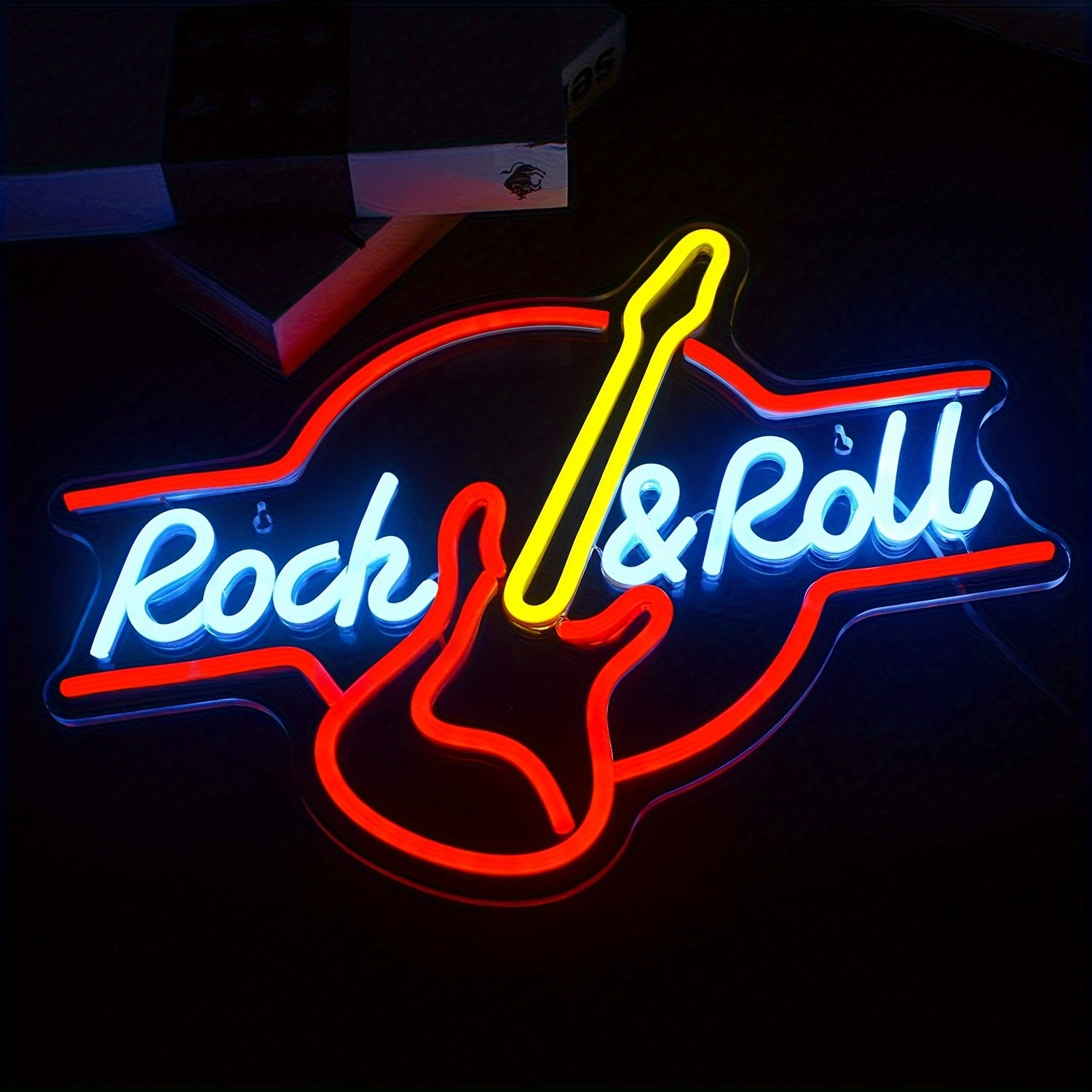 Guitar Rock Neon Sign, Led Lighted Decorations, Wall Led Neon Lights, Guitar Shape Neon Lights For Music Festivals, Music Bars, Live Music