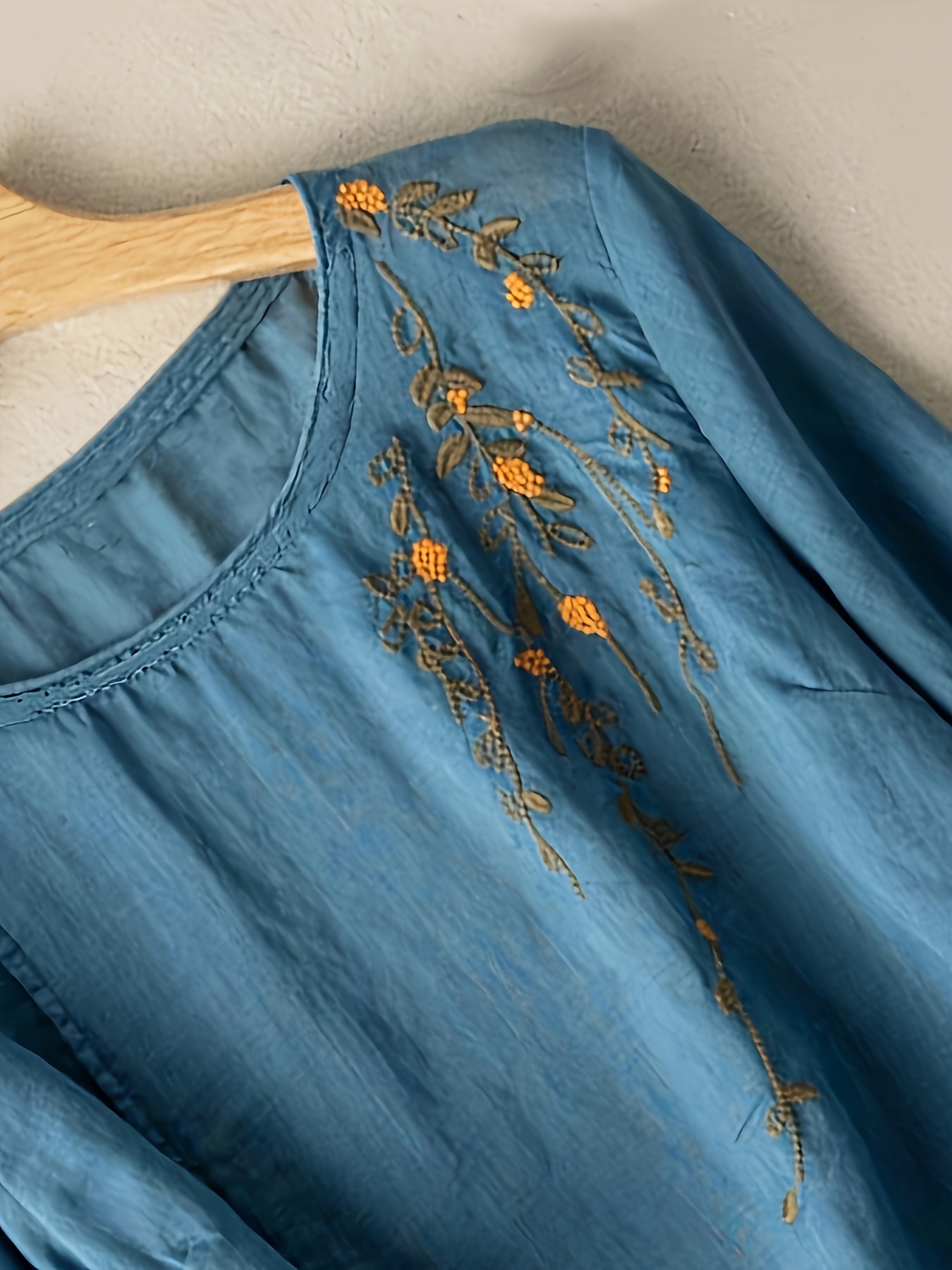 Floral V-neck 3/4 Sleeve Loose Casual Blouse