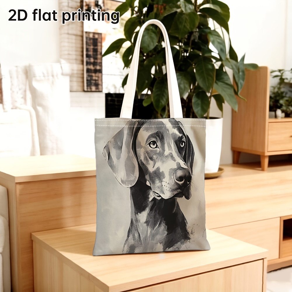 TEMU 1 pz Borsa Minimalista in Tela, Stile Bidimensionale, Cane e Resistente, Tote Bag con Stampe Duplex di un Elegante Ritratto di Cane Weimaraner,