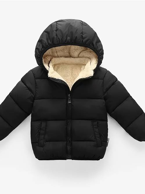 childrens winter hooded fleece lined padded coat boys and girls hooded autumn winter warm outerwear thick coat for toddlers and kids fleece lined and thickened