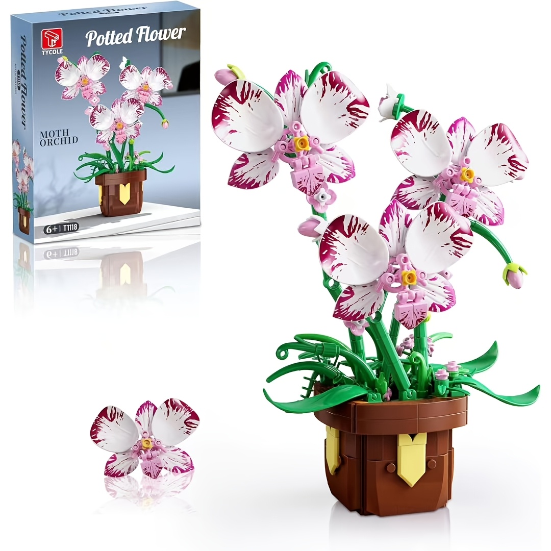 323 pcs orchid potted building block assembly set realistic - Temu