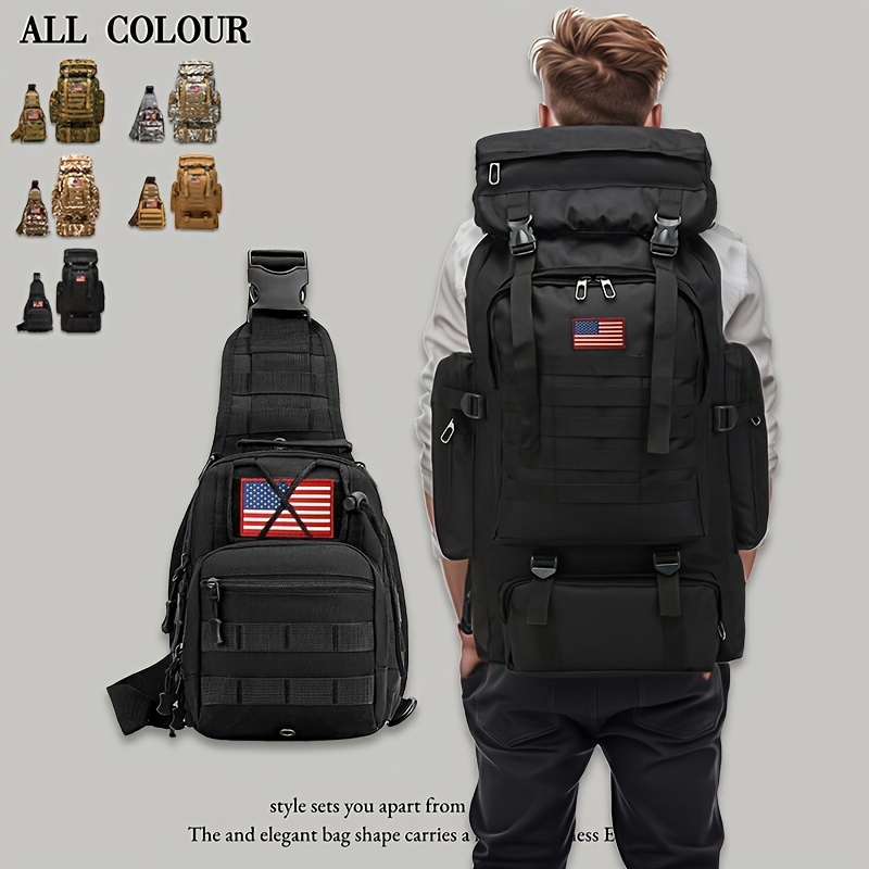 2pcs Set 21.13gal Hiking Backpack Tactical Backpack Camping Mountaineering Bag Tactical Backpack 3 Day Assault Pack Chest Pack Large Camping Unisex Camouflage Outdoor with DIY System, Camping, Hunting, Hiking, Sports, Men's Traveling Camping Hunting, JUMAHE