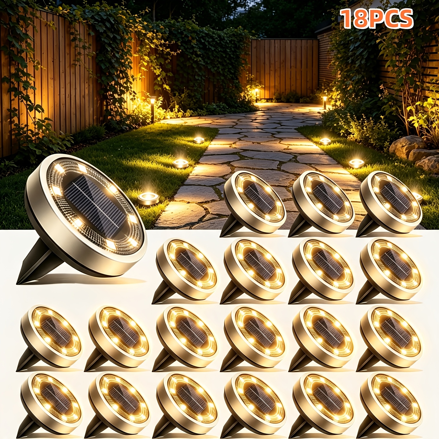 TEMU 18/12/9/6/3pcs Lampe Solaire Souterraine Ultra Lumineuse, Éclairage Paysager Extérieur, Projecteur 8LED, Durable et Robuste, Facile à Installer,