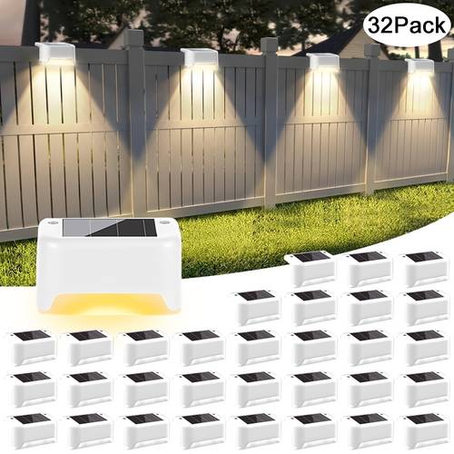 pack of 32 solar powered outdoor deck lights featuring a sturdy matte metal end and 800mah automatic on off functionality ideal for use on stairs steps railings gardens walkways and courtyards