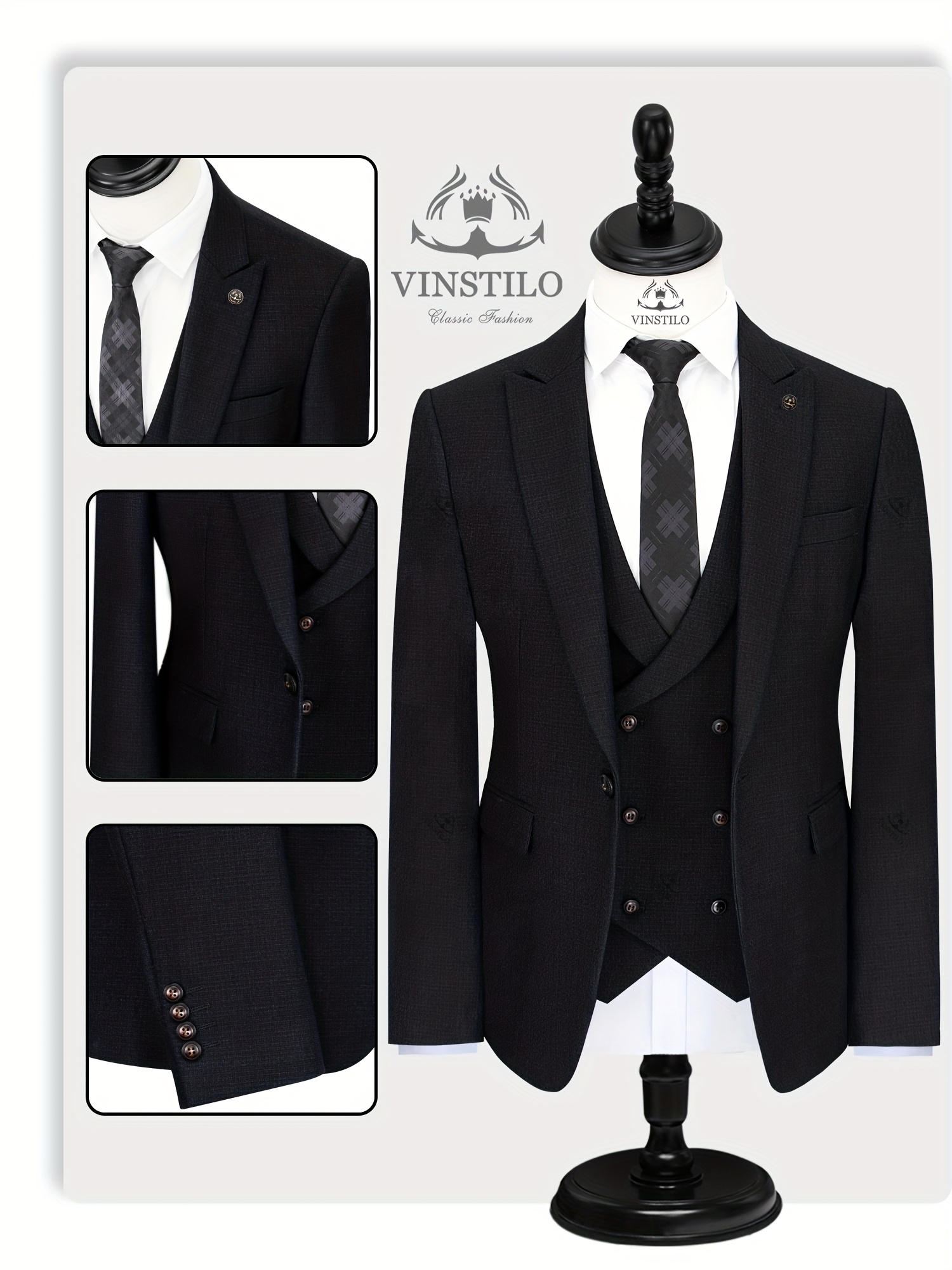 New Full Set of Men'S Suit 3pcs Set, Fashionable Business Style, Casual Slim-Fit High-Quality Clothing