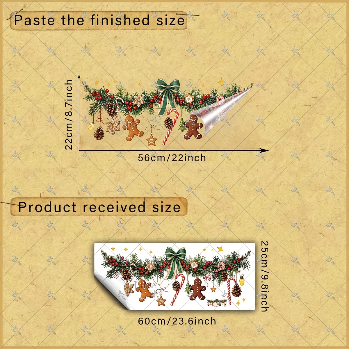 TEMU 2d Flat, 1pc 2d Flat Printed Christmas Pine Branch Berry Bow Gingerbread For Man Candy Cane 25*60cm Window Stickers, Creative Diy Self-adhesive