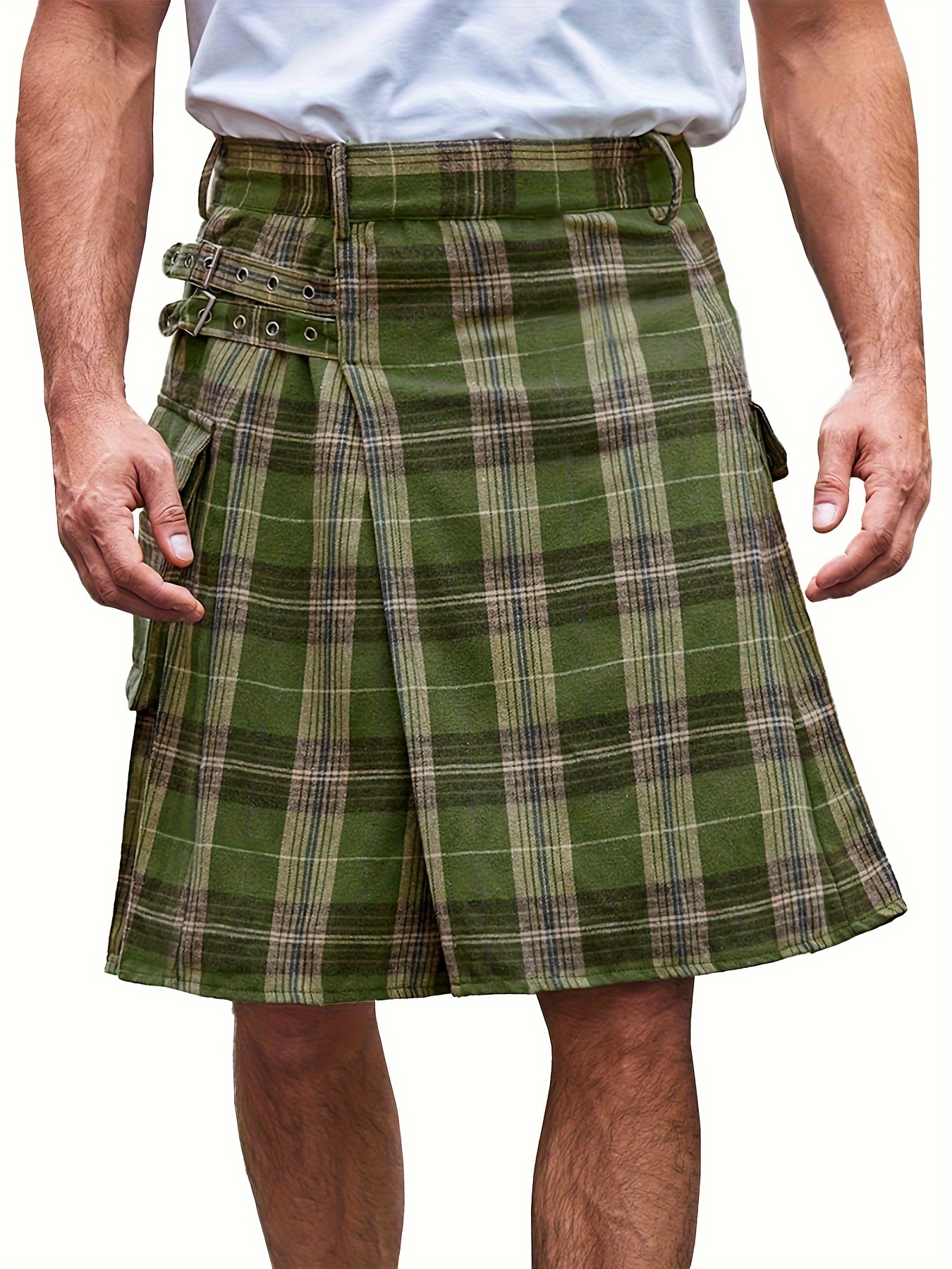 Glock Knife Long Skirt Men's Tartan Utility Linen Tartan Kilt With