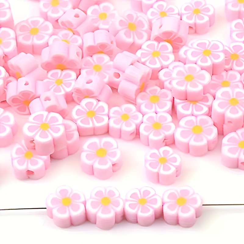 E-shop 80 Stück 10mm Rosa Pflaumenblüten Polymer Clay Perlen mit Löchern, Kann zur Herstellung von Paararmbändern, Dekorationen und für die