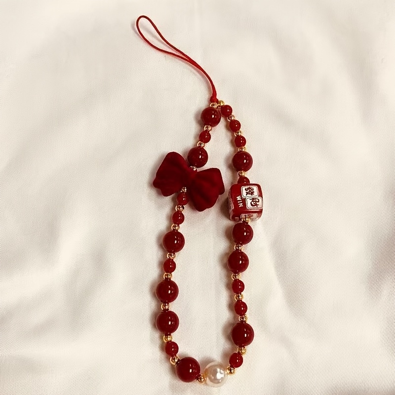 TEMU Y2k Bow Beaded Mobile Phone Charm, Bag Charm, Suitable For Phone Cases, Creative Portable Hanging Accessory
