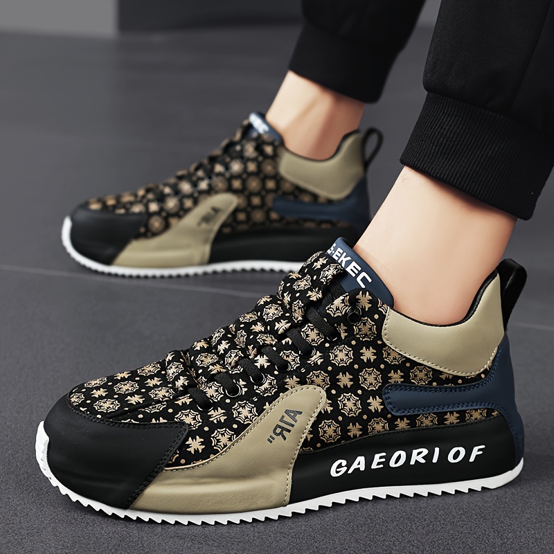 mens fashion sneakers low top lace up casual shoes with graphic pattern korean style footwear pu upper fabric comfort cloth insole details 2