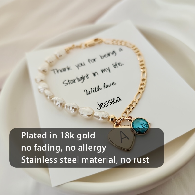 TEMU 1 pieza de brazalete de cadena con de acero inoxidable dorado con piedra de de retro de moda con perlas para regalos de mujer, regalos perfectos