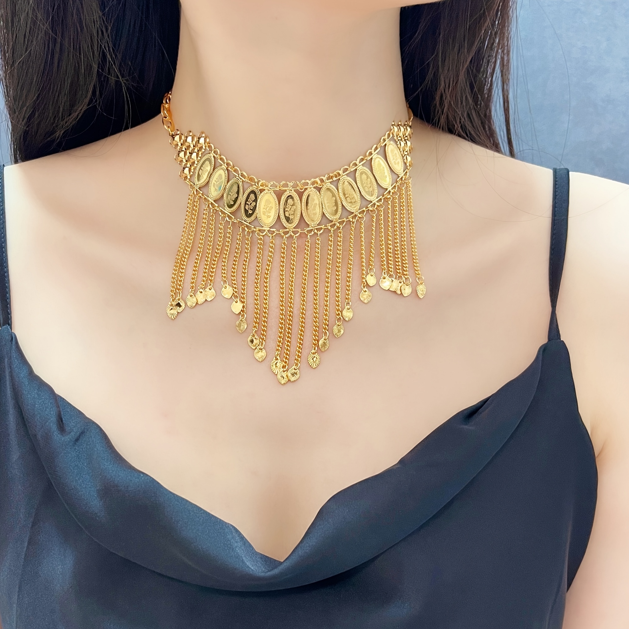 Rose Flower Tassel Choker Necklace, Elegant Gift