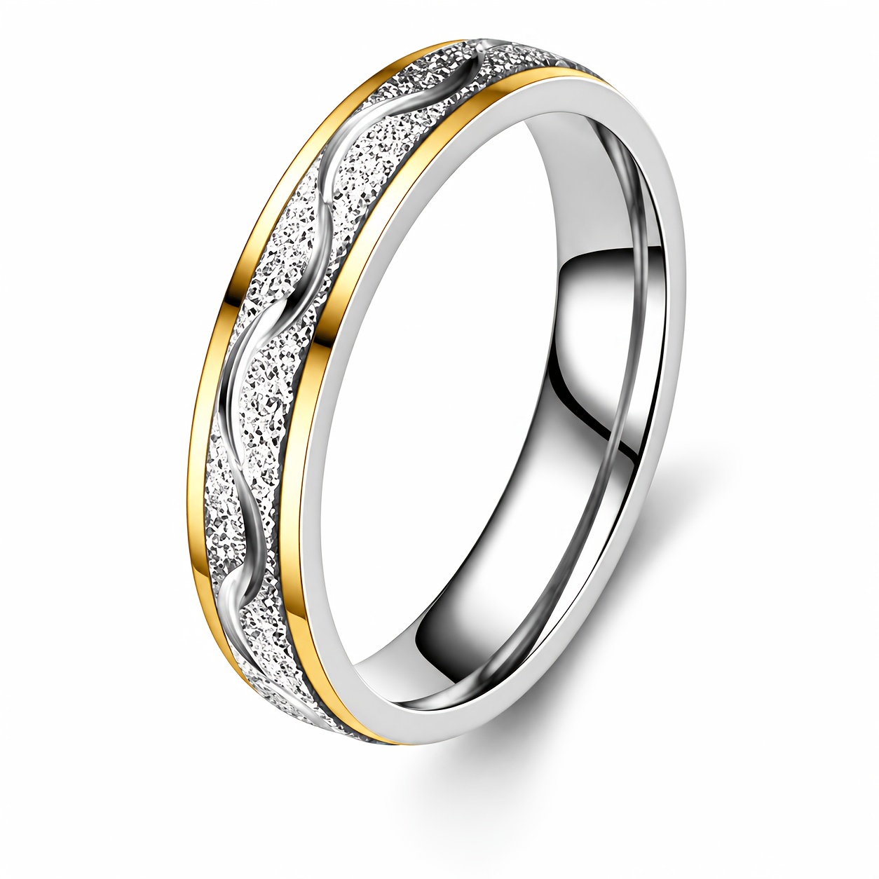 Women's 304 Stainless Steel Slim Band Ring, Engraved Wave Pattern