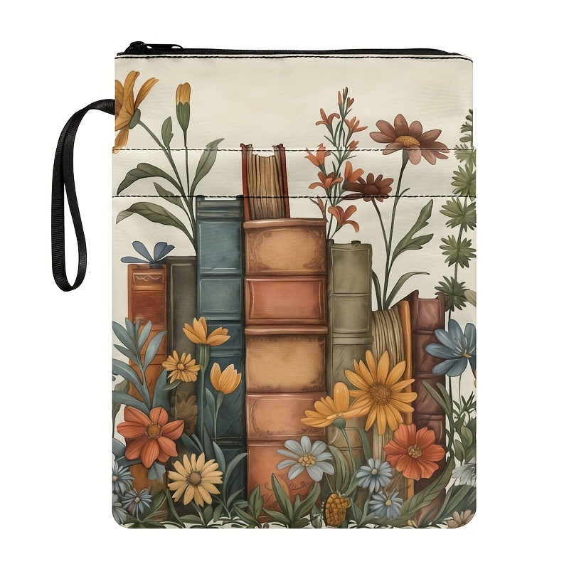 TEMU Canvas Book Sleeve With Floral And Vintage Book Design, Washable And Durable Book Protector For Paperback Books, Garden And Literature Themed Book Jackets For Book Lovers And Readers