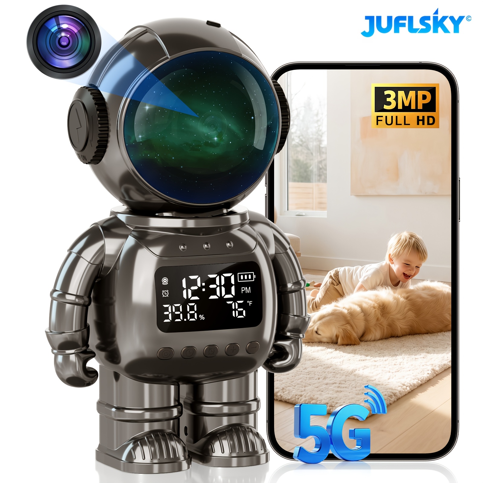 TEMU 3mp Robotic Security Camera, Wifi Wireless Home Monitor, 360° Auto Tracking, Night Vision, Audio & , Sturdy Structure, Usb Powered, App Control
