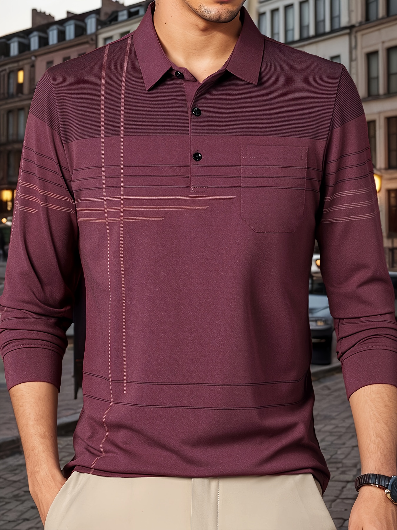 chemise à rayures vintage pour homme avec poche - respirante, manches longues, détail bouton pour le golf & activités air Détails du produit 32