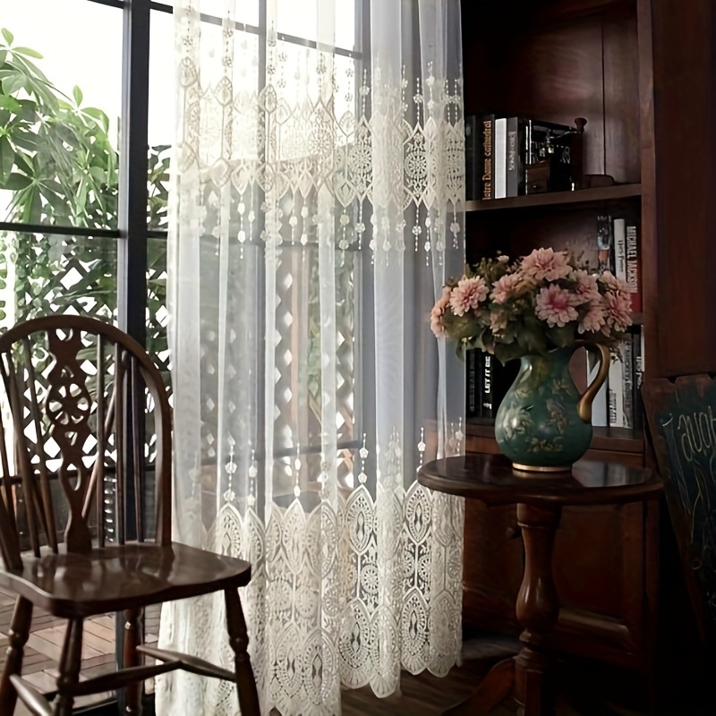 

2pcs White Embroidery Translucent Curtains Window Treatment Lace Curtains, Transparent Curtain Panels Tulle Curtains, Suitable For Bedroom Living Room Balcony Floor Windows Home Decor