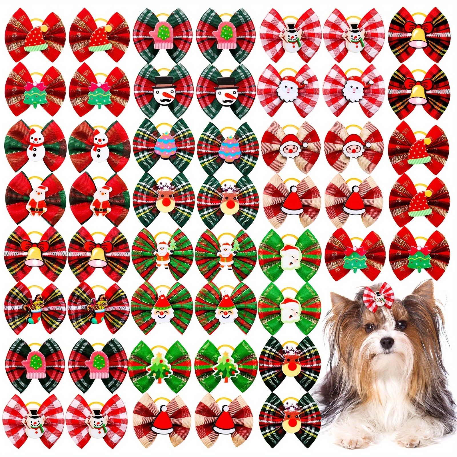 

10/20pcs Pet Christmas Striped Bow Accessories Small Decoration