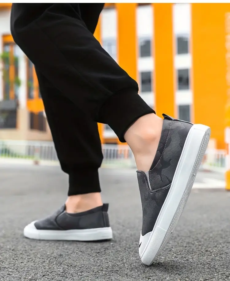 mens solid color breathable slip on canvas sneakers comfy non slip casual walking shoes mens footwear details 6