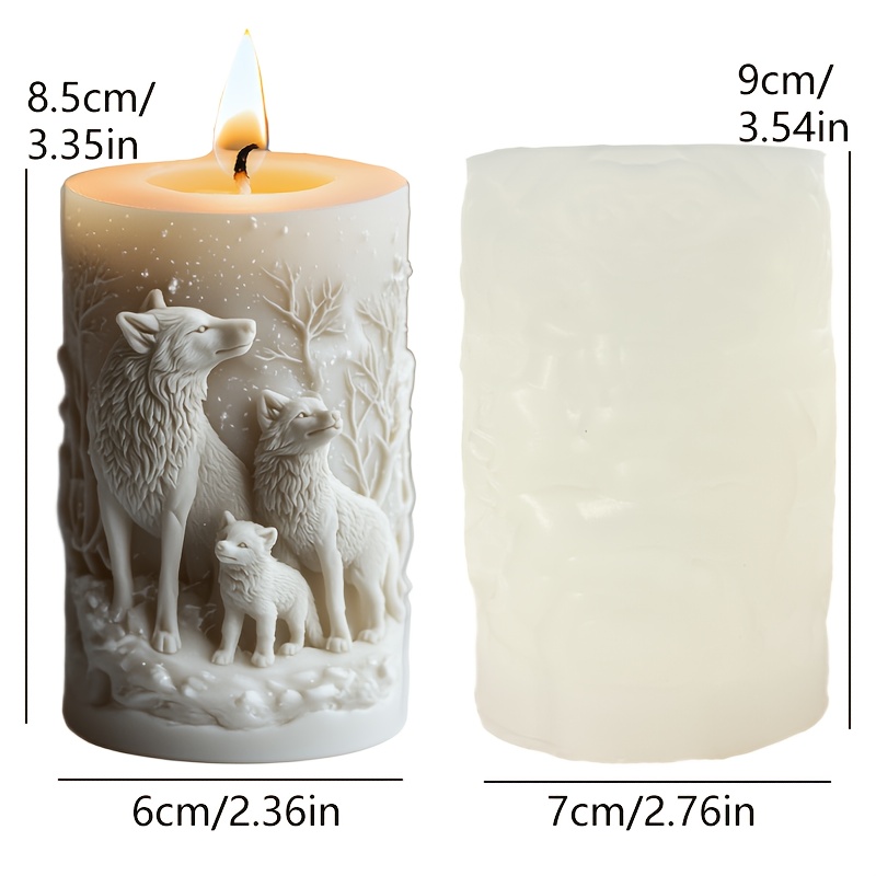 TEMU Wolf Family Mold - Parent & Cub Wolves With Snowy Branches, For Aromatherapy Candles, Resin, Clay, Soap, - Christmas, Halloween, Wedding,