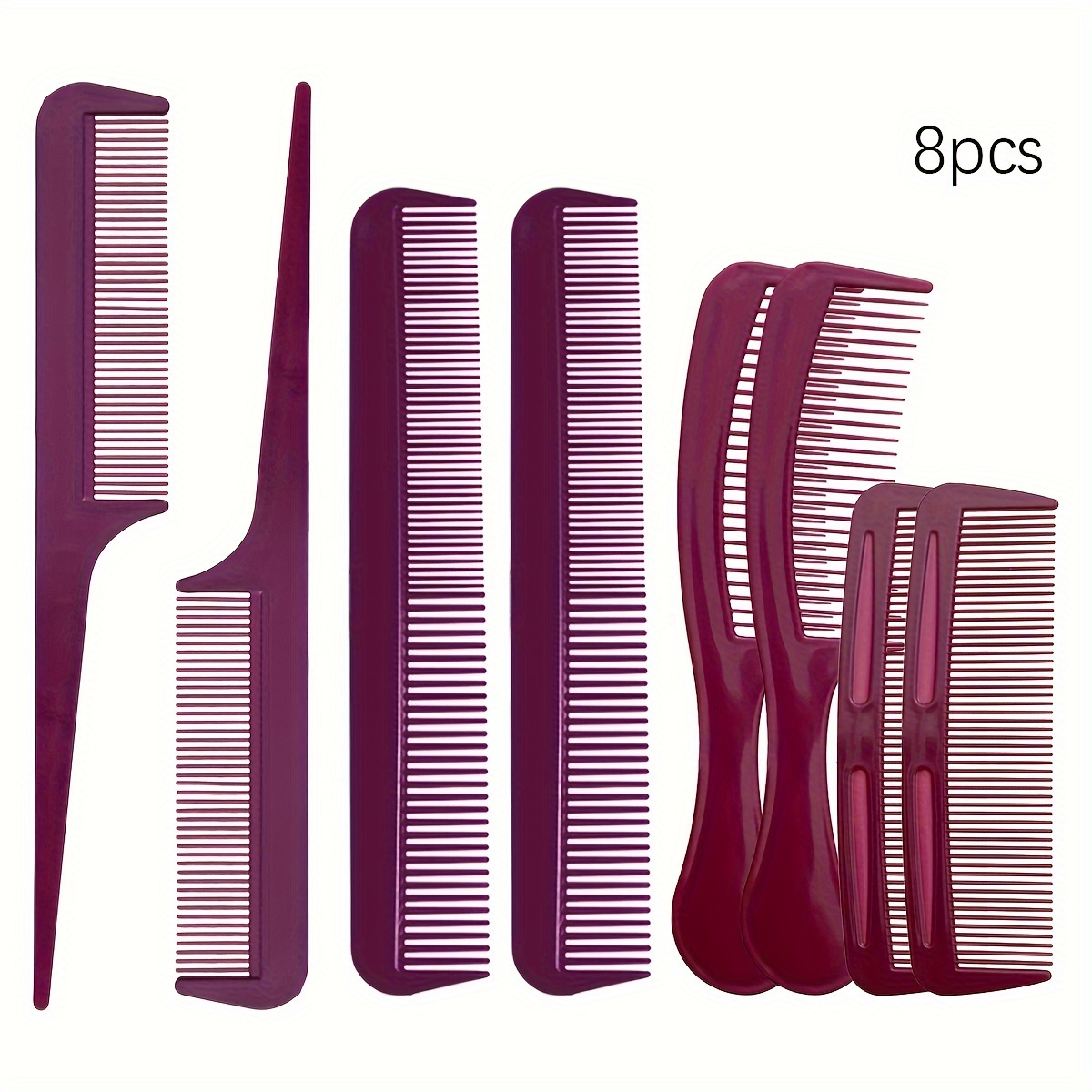 TEMU 8 Hair Care Combs Heat-resistant Make-up Combs Styling Combs Set Long And Short Curly Hair With A Of Combs (dark Red, Dark Purple)