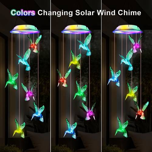 solar wind chimes color changing solar hummingbird wind chime solar powered wind chimes for hanging solar lights romantic for decor gifts for women birthday christmas