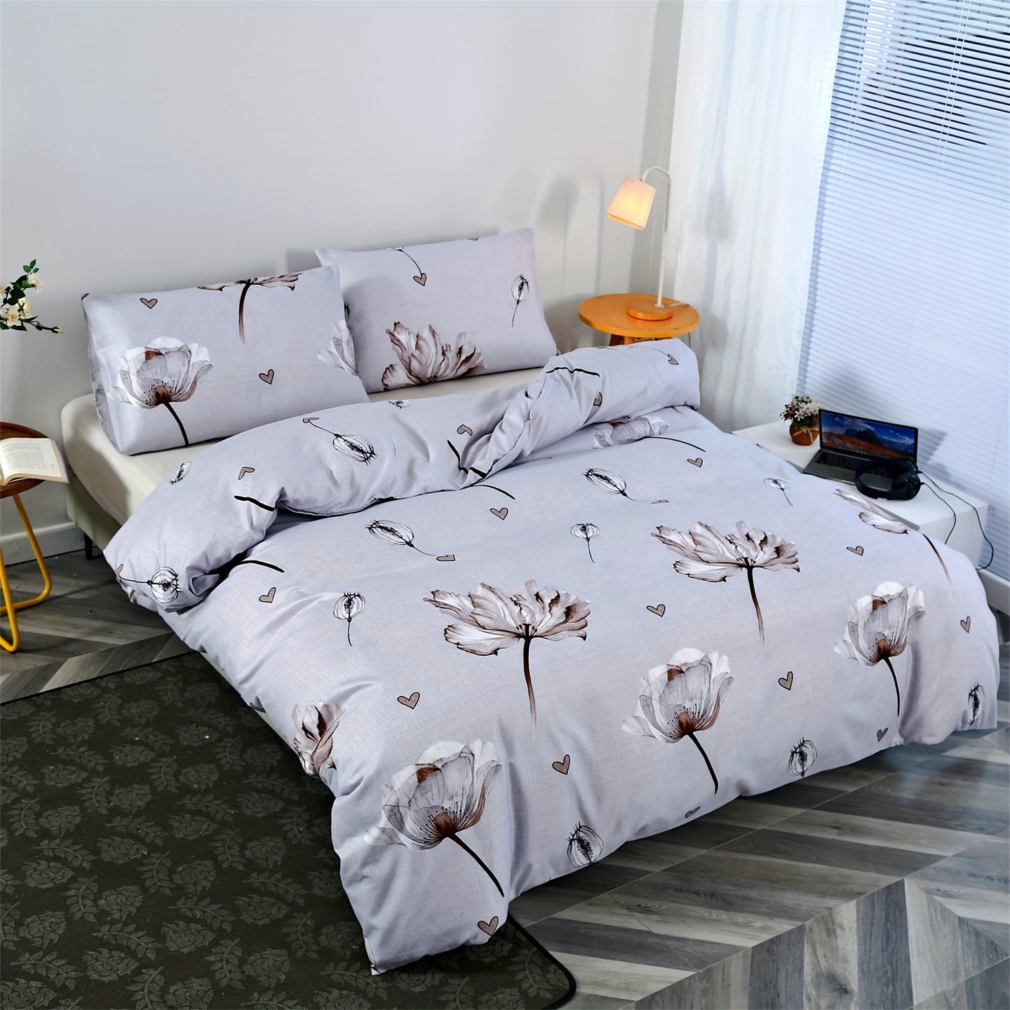 3pcs Floral Print Bedding, Suitable For Bedroom And , Includes 1 Duvet Cover + 2 Pillowcases, No Filling