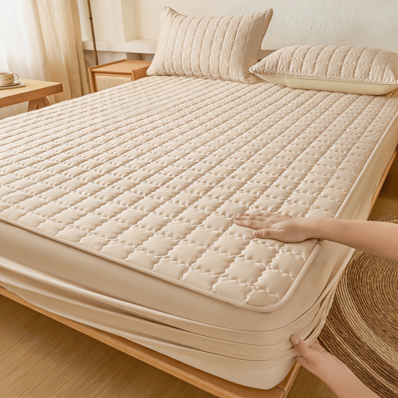 1pc Solid Color Waterproof Bedsheet, Quilted, Anti-Slip, Waterproof, Water-Resistant, Suitable for All Seasons, 360° Coverage, Height 15.75 Inches/40 Cm, Moisture-Wicking Mattress Cover, Bed Cover, Mattress Protector, Dust-Proof Protective