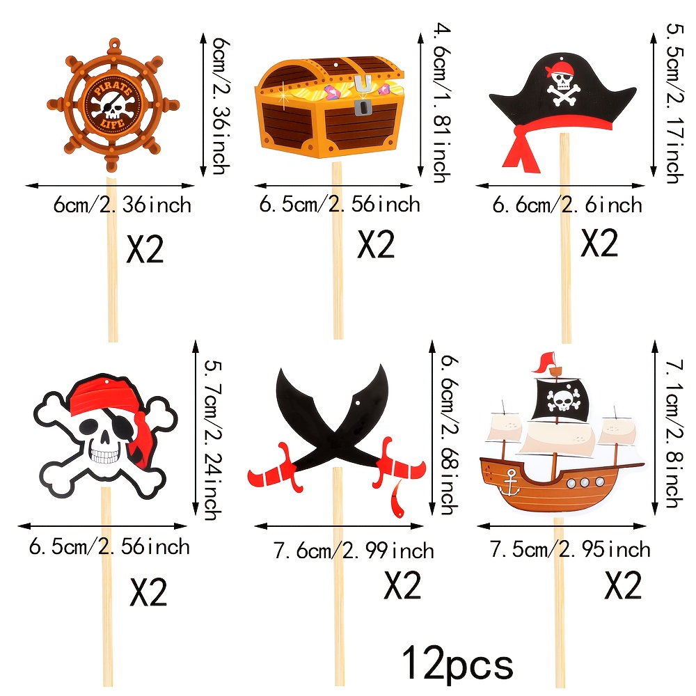 Image of 12-pack Pirate Cupcake Toppers With , Pirate Ship, , And Bandana Cake Decorations For A Swashbuckling Birthday Party Theme Halloween&christmas For Christmas,newyear,valentine,party Events