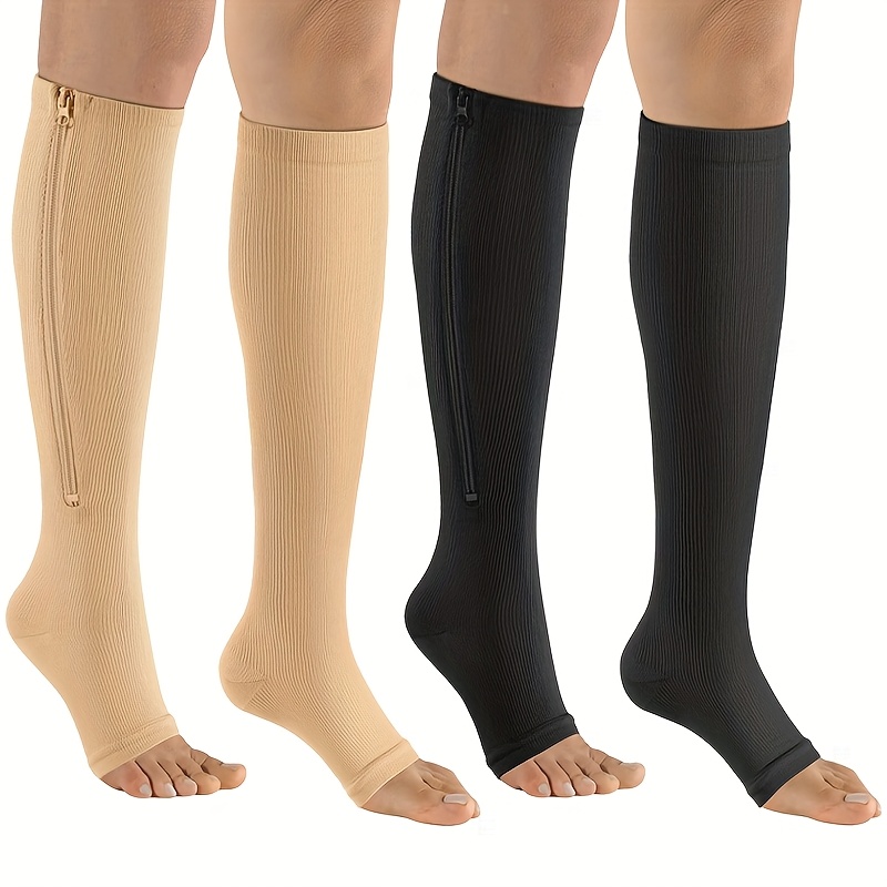 TEMU Nylon Zipper Compression Socks Toeless Compression Stocking With Zipper For Women And Men Support For Athletic Running Hiking