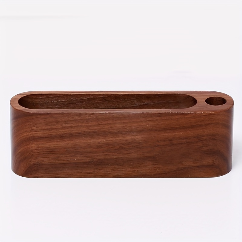 Wood Business Card Holder Pen Slot Desk Wooden Display - Temu