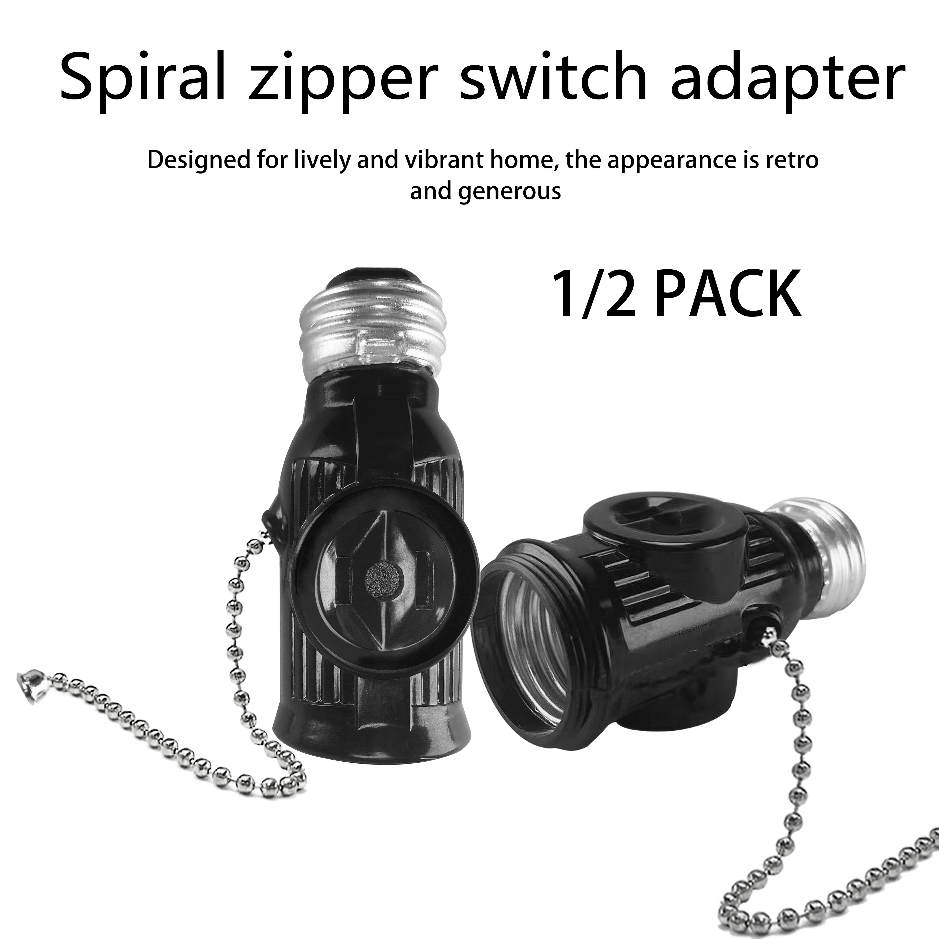 

1/2pcs Kasotile E26 Light Socket To Plug Adapter With Pull Chain Switch, Bulb Socket Splitter Converter For Attic, Workshop, Laundry, Black