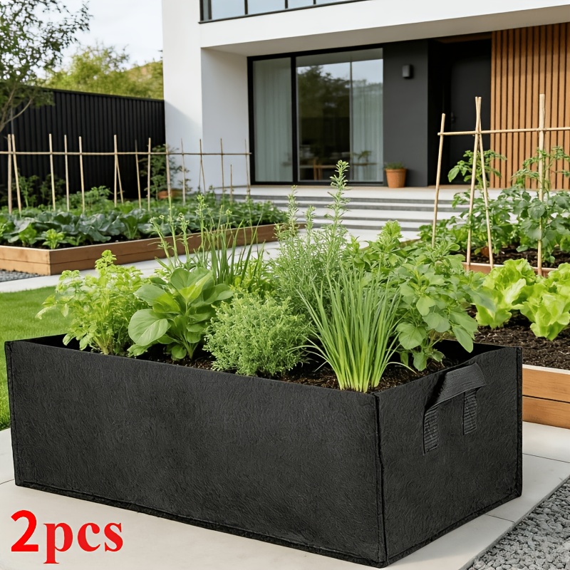 TEMU 2-pack Black Large 72cm/28.34in Non-woven Fabric Grow Bag, Rectangular Plant Planting Bag, Breathable Garden For Fruits, Vegetables, , Durable