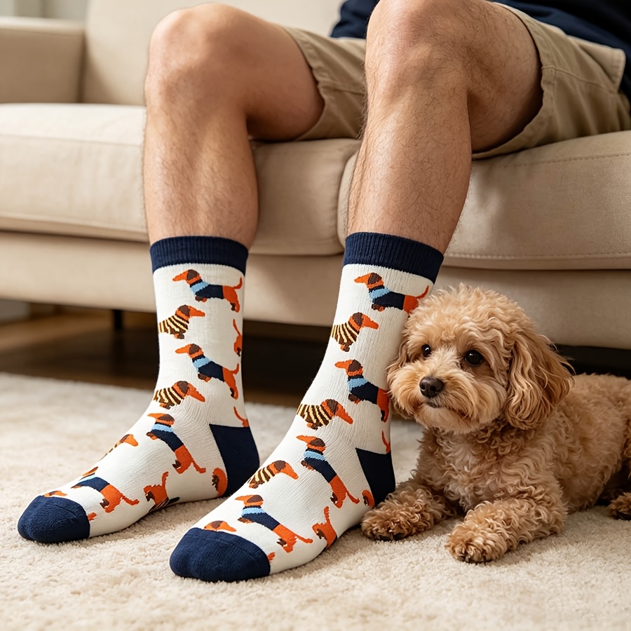 TEMU 1-pair Men's & Women's Cute - Unisex Couple's Matching Print Mid-calf Tube Socks Suitable For Sports, Casual Wear, Spring/summer Outfits - Hand