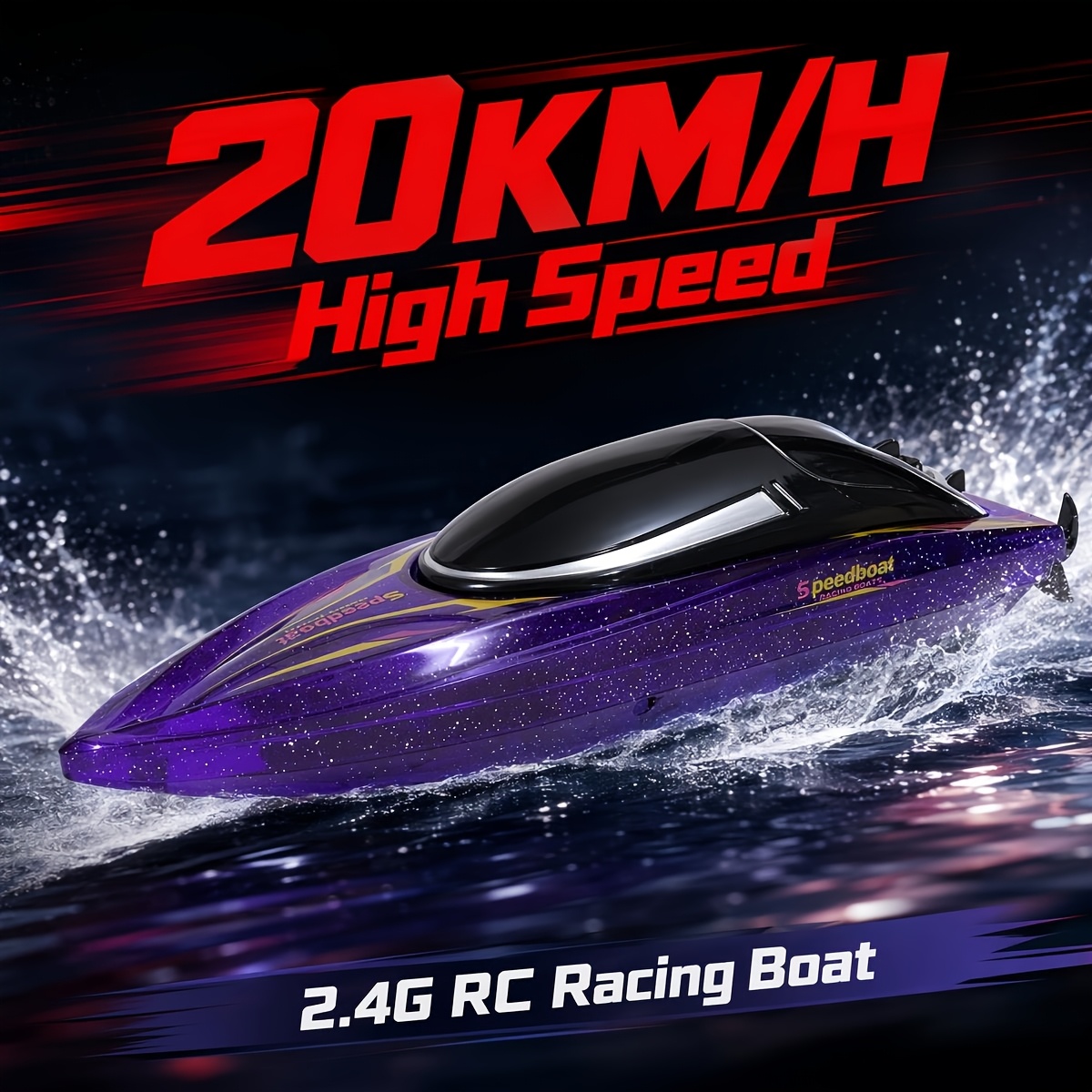 Image of Remote Control For Lake & Pool 1:24 Medium-size Boat With 2 Propellers, Lightweight Racing Toy, In 2 Vibrant Colors