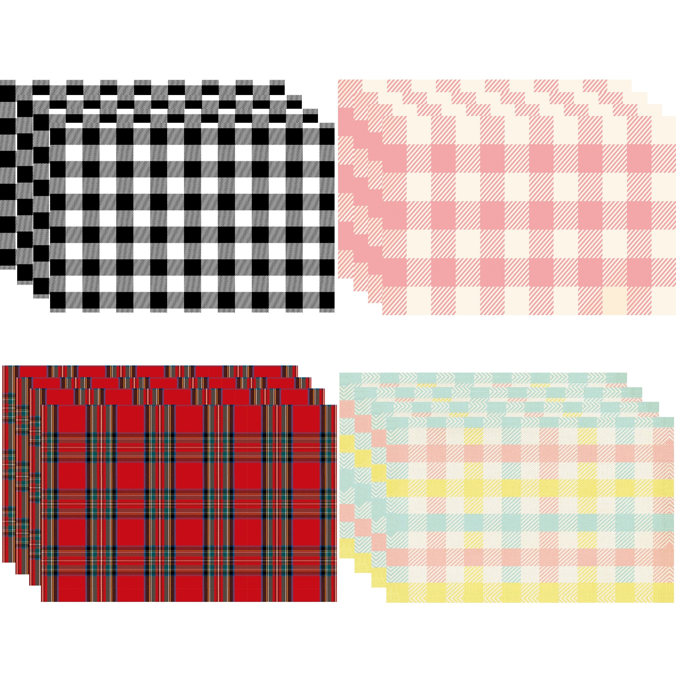 

4pcs, Placemats, Festival Colorful Checkered Printed Heat Insulation Table Pads, Holiday Square And Striped Geometric Pattern Table Mats, Room Decor, Dining Table Decor