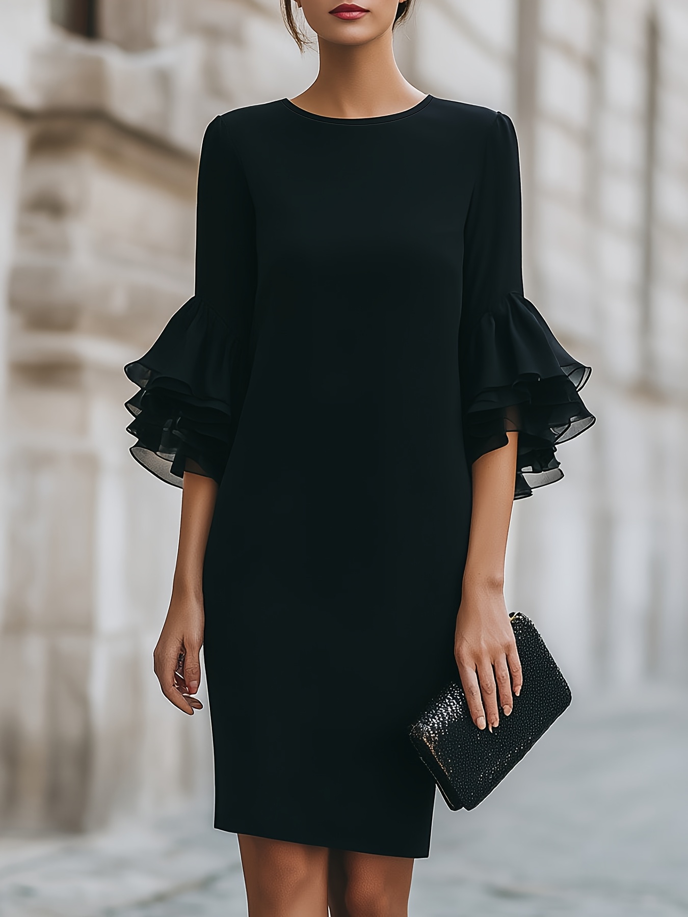 2026 * Ruffle Sleeve Dress * Ruffle Midi Dress, Elegant *-Fit Cocktail Dress, Formal Work Attire Dress, Date Dinner Dress, Black Tie Event Dress, Mother of the Bride Dress * Ruffle Sleeve Design, 